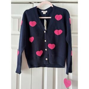 NWT Nanette Lepore Blue And Pink Heart Sweater Pearl Buttons Pearl Size M
